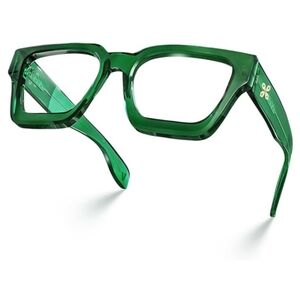 Blue Light Blocking Glasses Rectangle Chic Preppy Look Green Frame Eyeglasses